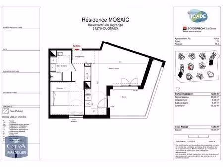 location appartement 2 pièces 48m² cugnaux 31270