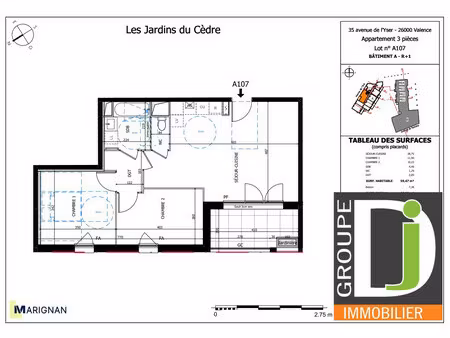 achat appartement 3 pièces 59m² valence 26000