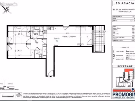 appartement 3 pièces 72 m²