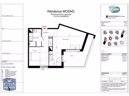 appartement à louer 2 pièces 48.37 m² - cugnaux (31) - 589€