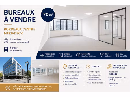 bordeaux mériadeck bureaux de 70 m2 à vendre