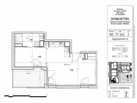 appartement t1b nantes jonelière - 38.42 m2 591 euros