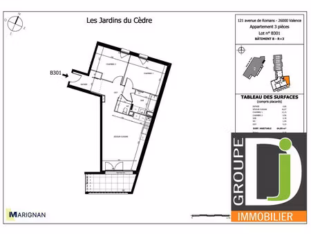 achat appartement 3 pièces 65m² valence 26000