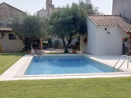 dans village avec commerces  charmante maison en pierre avec jardin et piscine.