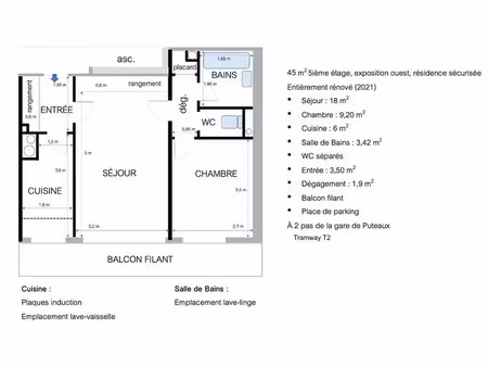 location appartement 2 pièces 45 m² à puteaux (92800)  1 550 €