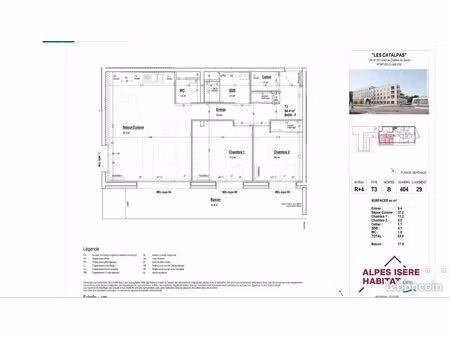 appartement 3 pièces 64 m²