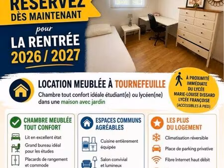 location meublée idéal lyceen(ne) étudiant (e) proche lycée françoise à tournefeuille