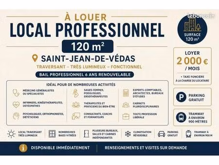 à louer – local professionnel 120 m² – saint-jean-de-védas
