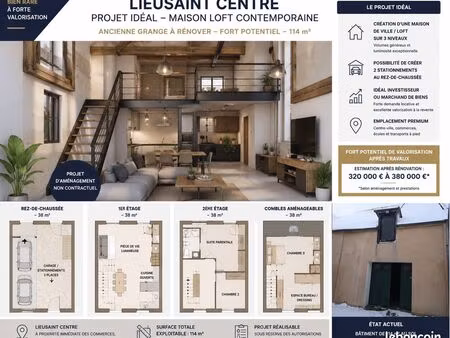ancienne grange à transformer en maison – 114 m² – centre-ville de lieusaint