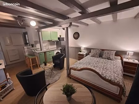 libre de suite studio meublé avec cour. calme et lumineux. équipé lave linge et frigo comb