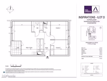 appartement 3 pièces 63 m²