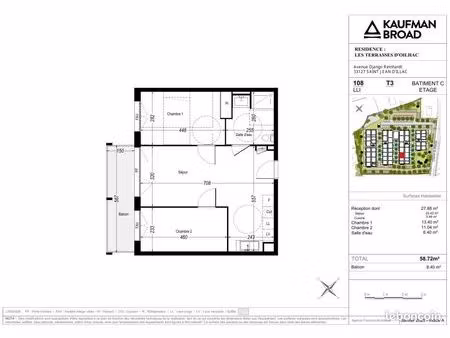 appartement 3 pièces 58 m²