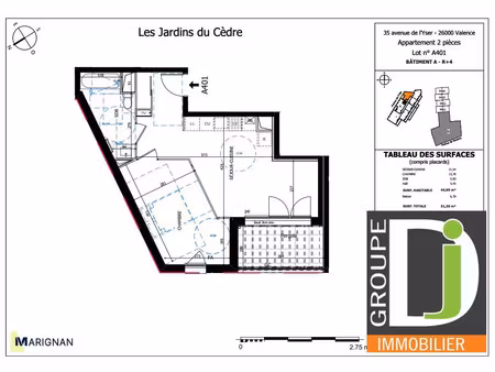 vente appartement 2 pièces 44 m² valence (26000)