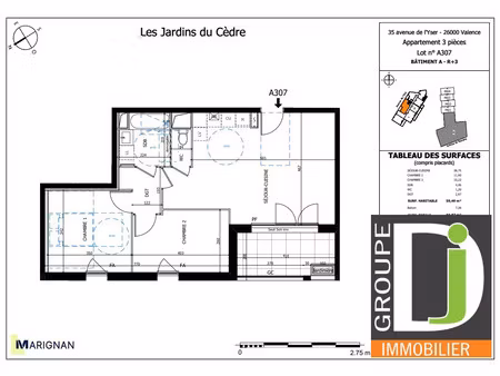vente appartement 3 pièces 59 m² valence (26000)
