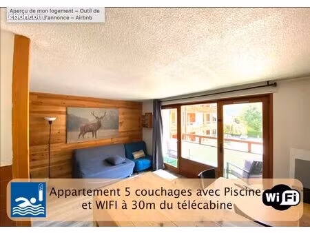 grand studio + coin montagne aux pieds du télécabine dans résidence avec piscine