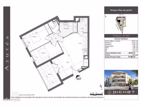 appartement 3 pièces 68 m²