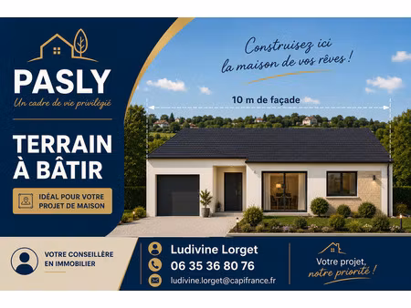 terrain constructible à vendre de 1320 m² pasly (02200) – façade 10m- exposition sud-est- 
