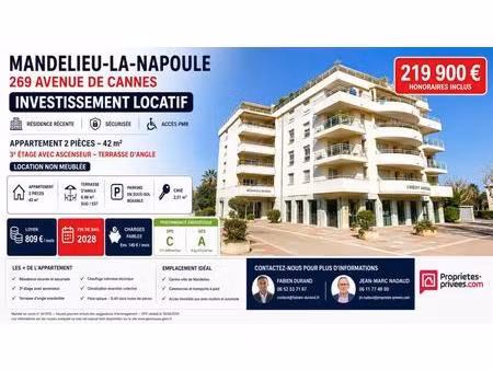 appartement loué à mandelieu la napoule 2 pièce(s) 42 m2