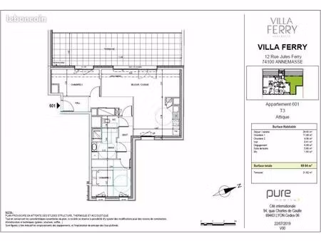 appartement 3 pièces 69 m²