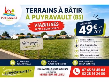 terrains à bâtir viabilisés à puyravault (85) - 49 euros/m²