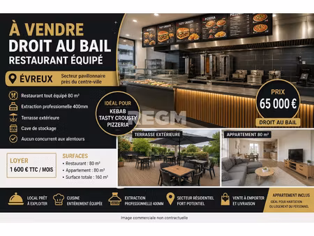à vendre droit au bail restaurant équipé + appartement à é