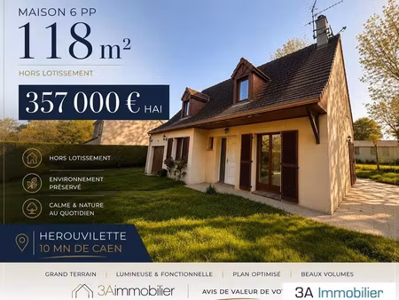 vente maison 7 pièces 118 m² hérouvillette (14850)