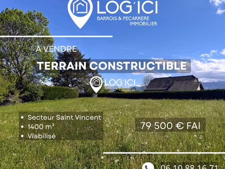 beau terrain constructible viabilisé de 1400 m2
