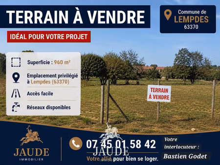 exclusivite-terrain lempdes 960 m2