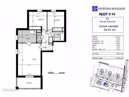 appartement 3 pièces 64 m²