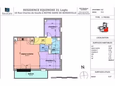 location appartement 3 pièces 60m² notre dame de bondeville 76960