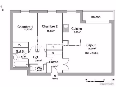 appartement 3 pièces 67 m²