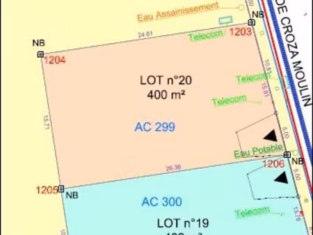 terrain plat viabilisé 400 m2