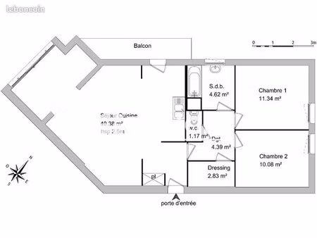 appartement 3 pièces 74 m²