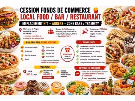 ??? cession fonds de commerce – local food / bar / restaurant ?◊ emplacement n°1 – angers 