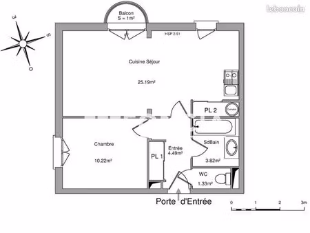 appartement 2 pièces 45 m²