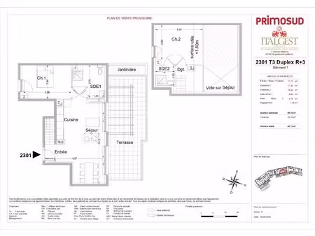 lot 2301 – 3p de 60 35 m² au dernier étage  appartement duplex avec terrasse de 24 40 m²..