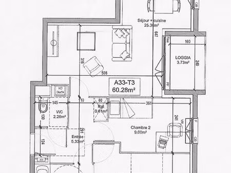 appartement 3 pièces 60 m²
