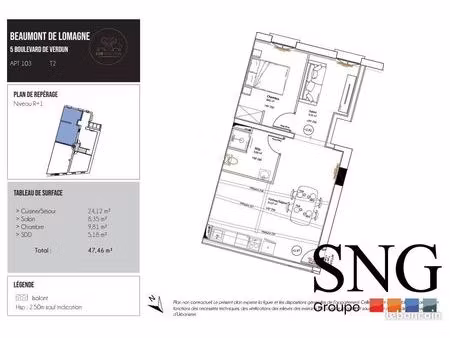 appartement 2 pièces 47 m²