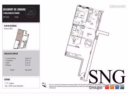 appartement 2 pièces 56 m²