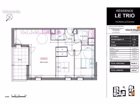 appartement 3 pièces 65 m²