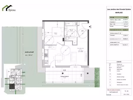 marlioz – t2 de 45 m² avec terrasse et jardin de 125 m²