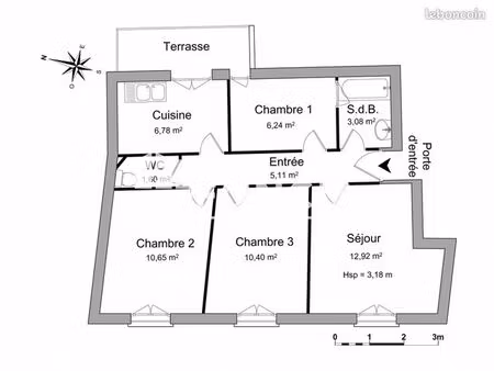 appartement 3 pièces 53 m²