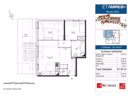 appartement 3 pièces 60 m²