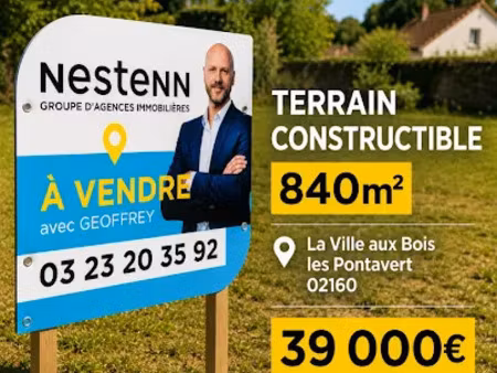 vente terrain 840 m² à la ville-aux-bois-les-pontavert (02160)  39 000 €