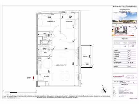 appartement 3 pièces 66 m²