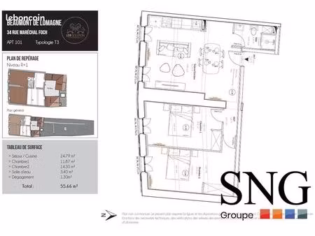appartement 3 pièces 56 m²