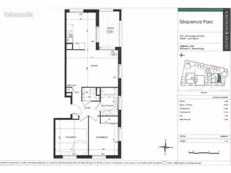 appartement 3 pièces 65 m²
