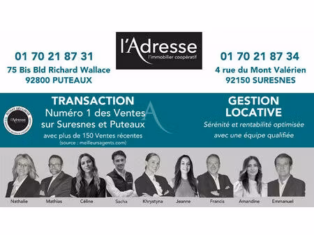 vente appartement 4 pièces  85.00m²  suresnes