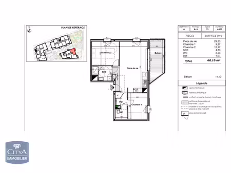 appartement à louer 3 pièces 60.1 m² - angers (49) - 815€