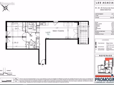 appartement 3 pièces 72 m²